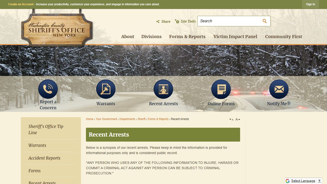 Recent Arrests | Washington County, NY - Official Website